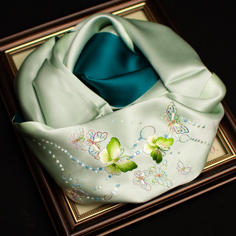 Silk Neck Scarf - Pure Silk Suzhou Embroidery Scarf, Mulberry