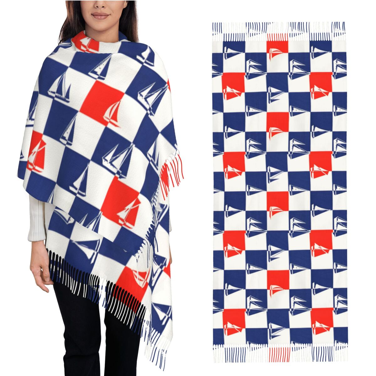 Pashmina Wrap Large - Sailing Ship Ocean Scarf Fall Winter