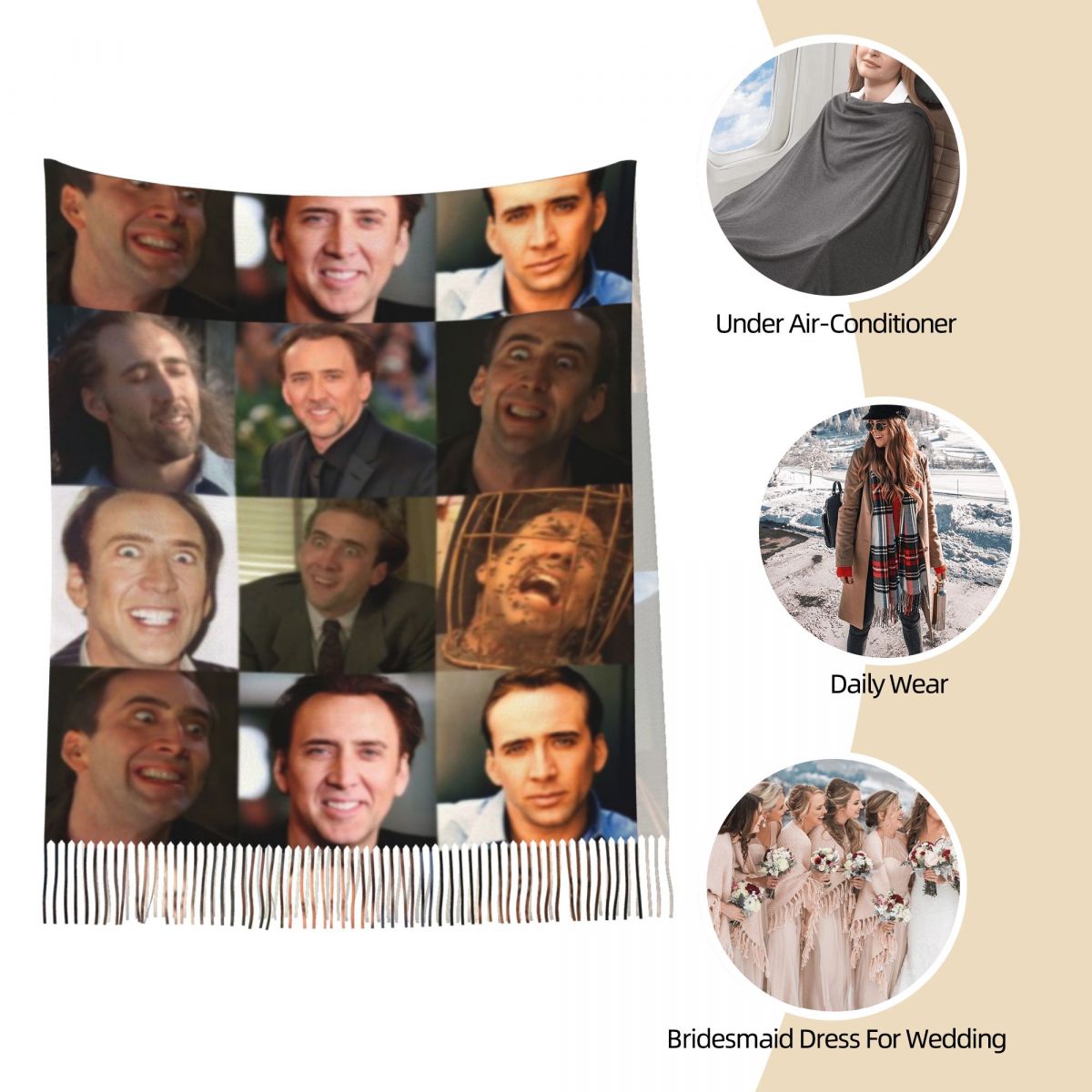 Nicolas Cage Funny Face Meme S - огляд і ціна Pashmina Wrap Large
