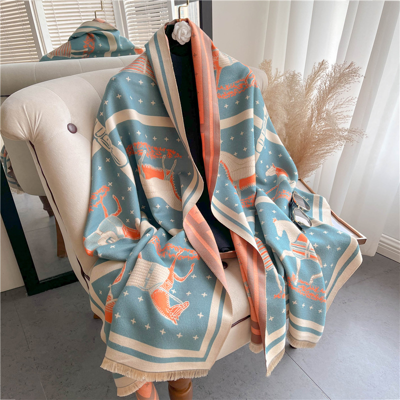 Luxury Horse Print Thick Cashm - огляд і ціна Woven Scarf Blanket