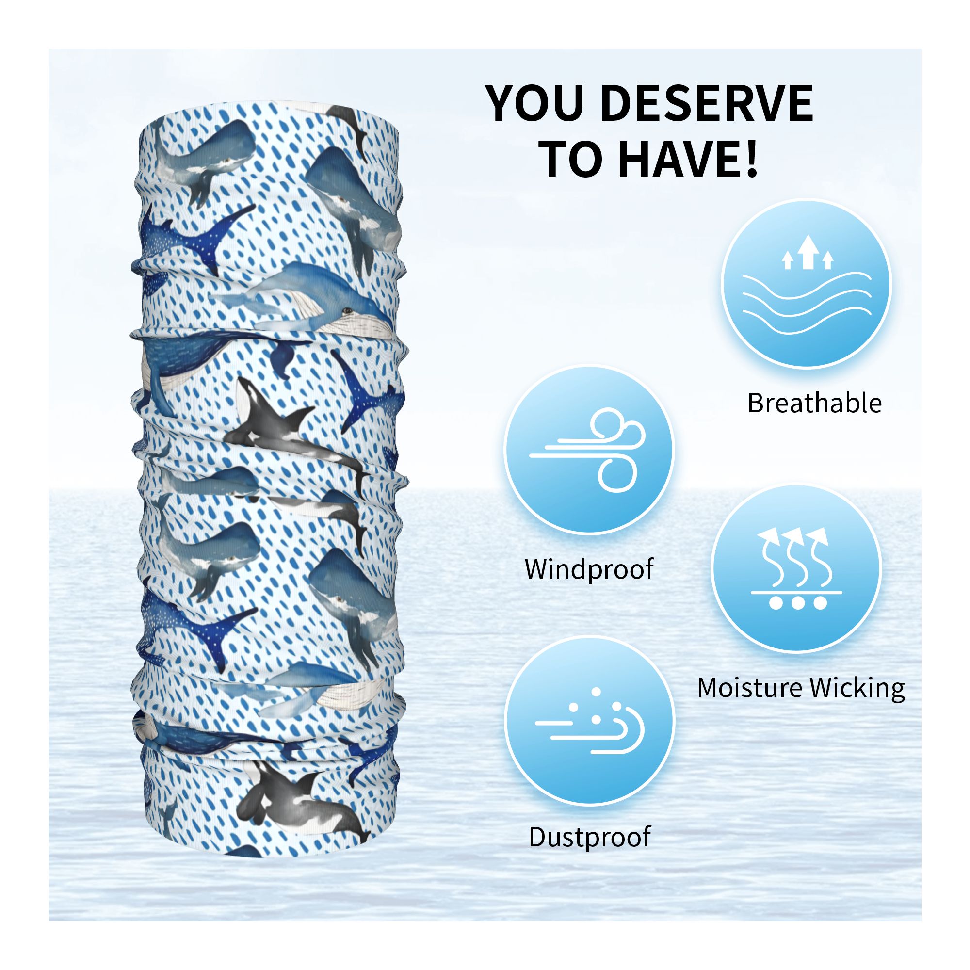 Custom Blue Watercolour Shark  - огляд і ціна Neck Warmer Tube