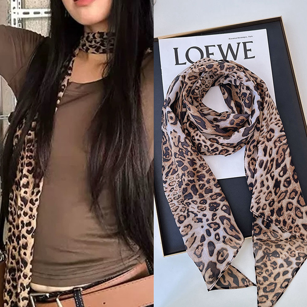Leopard Small Long Silk Scarf  - огляд і ціна Ascot Neck Scarf