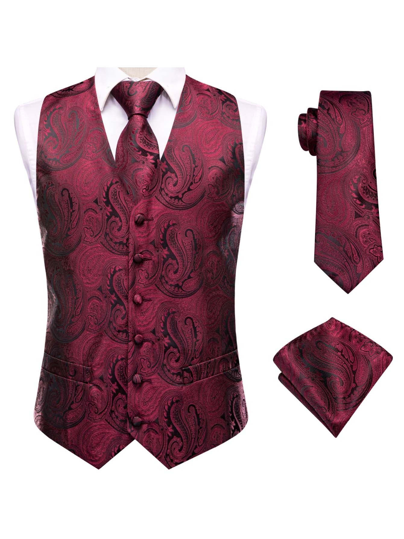 Red Men Vest Three-Piece Suit  - огляд і ціна Pocket Square Set