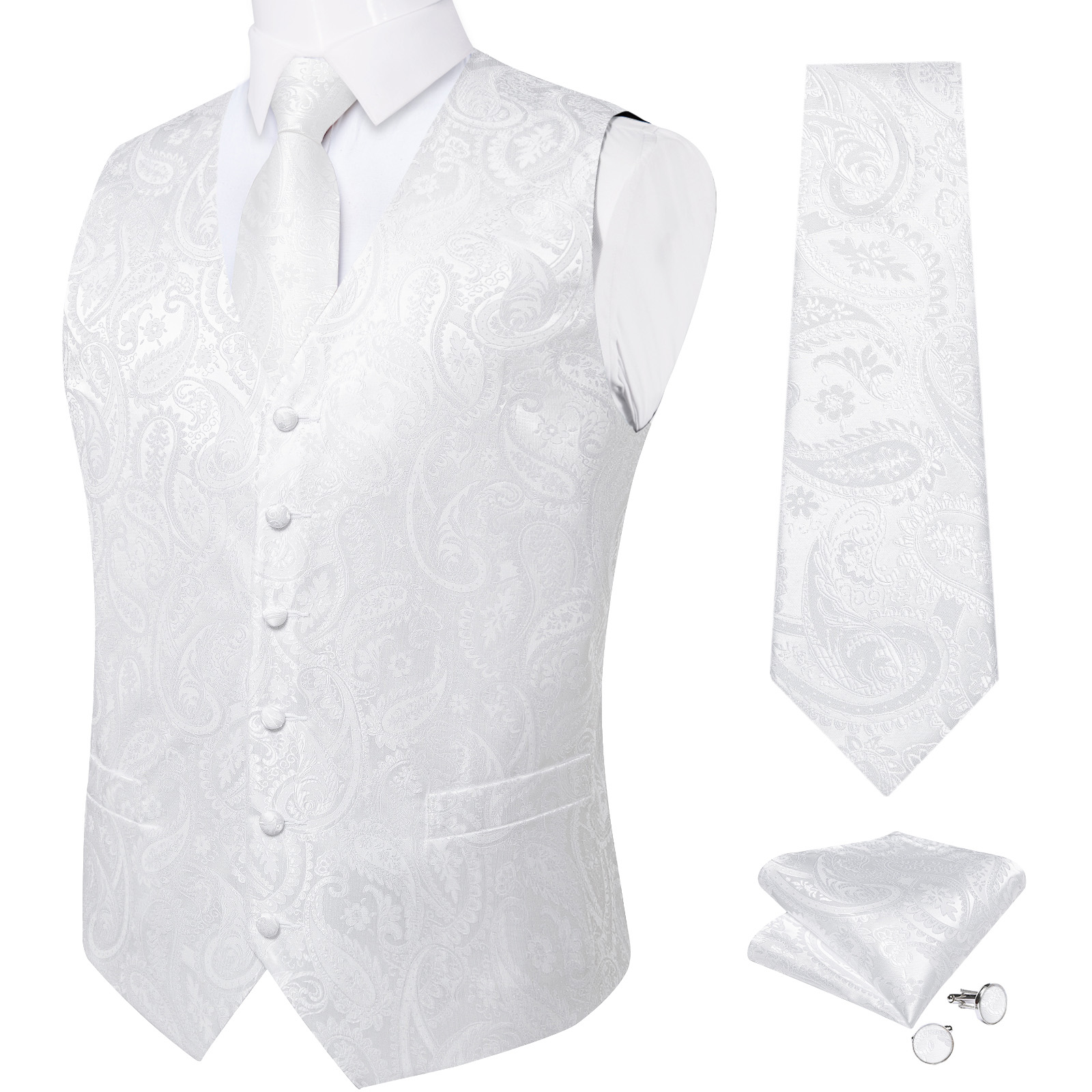 Pure White Wedding Vest for Ma - огляд і ціна Pocket Square Set