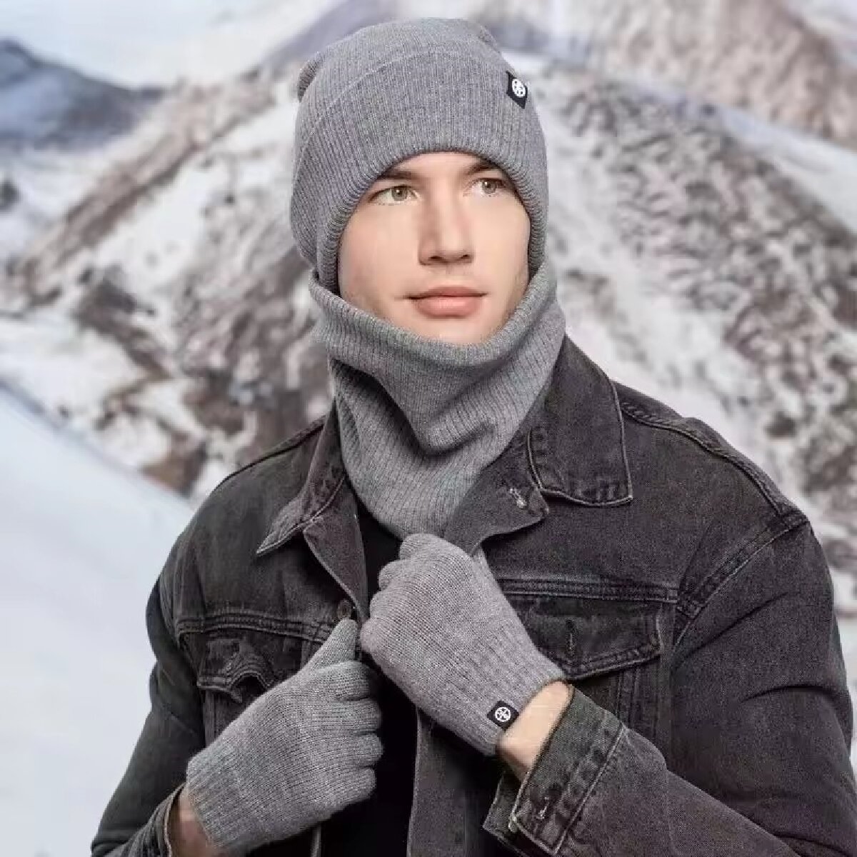 3pcs Winter Beanie Hat Gloves  - огляд і ціна Muffler Men Wool