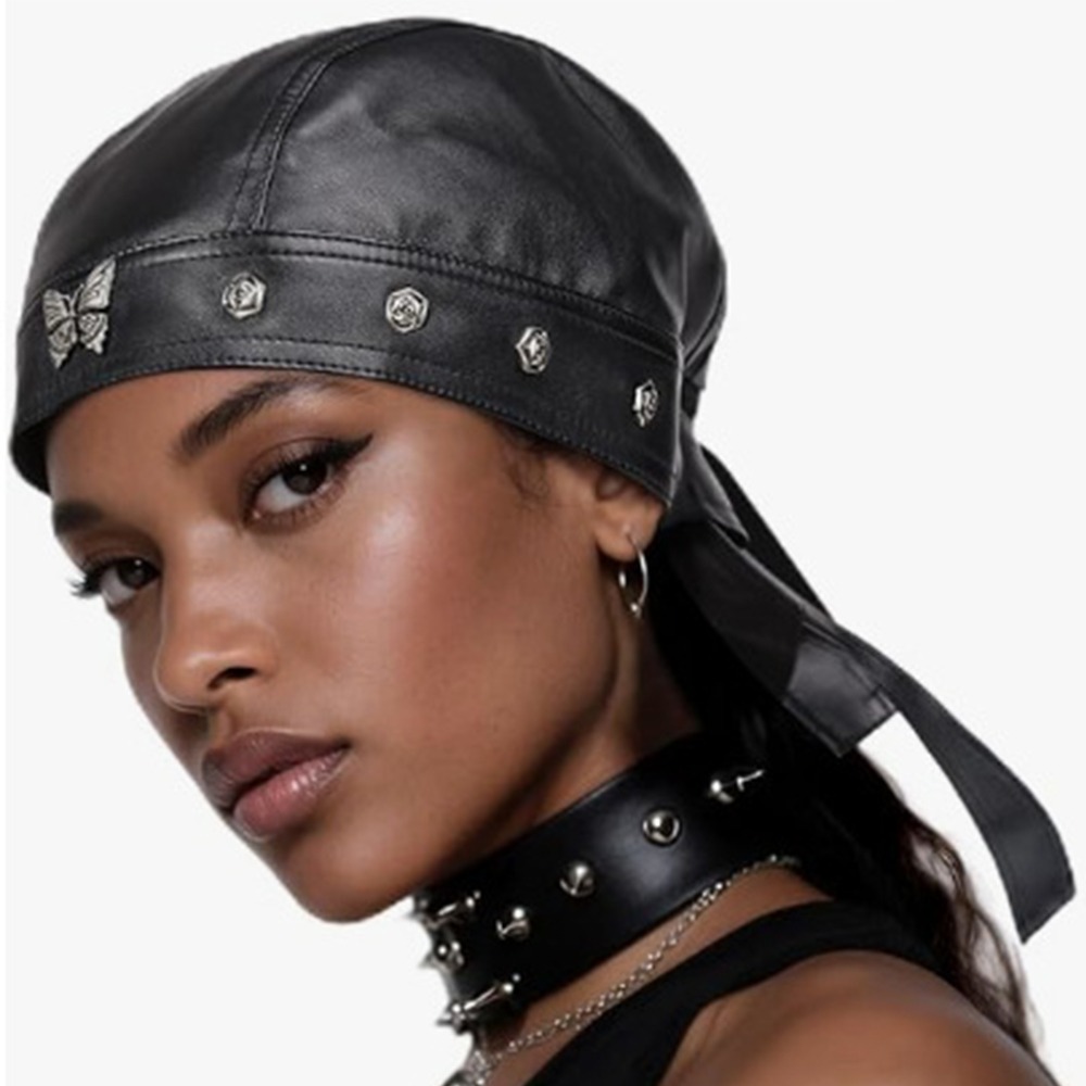 New PU Leather Black Biker Cap - огляд і ціна Bandana Doo Rag